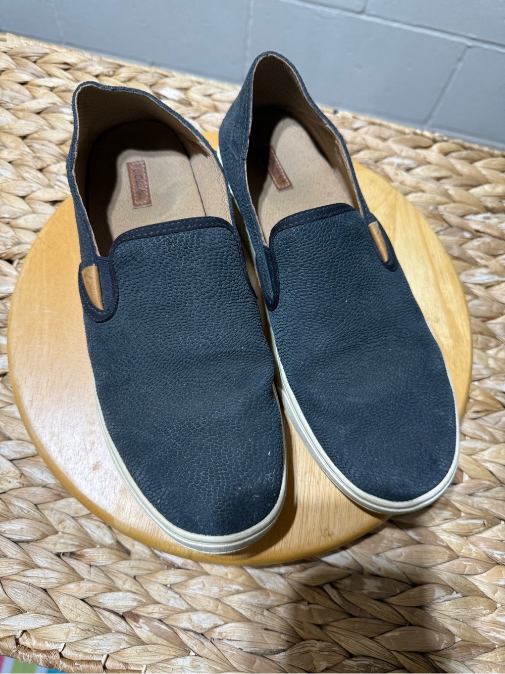 Olukai Black Slip-On Casual Loafers with Contrast Trim